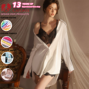 Set Loungewear in Raso di Seta Lusso Leggero Taglie Forti da Donna, con Camicia e Pantaloncini Morbidi Casual con Pizzo a Contrasto, per Casa e Tempo Libero - Product Image 1