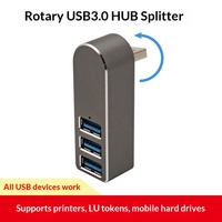 Mini Hub USB 3.0 rotatif en alliage d'aluminium à 4 ports et station d'accueil pour ordinateur portable, souris, clavier, imprimante, appareil photo