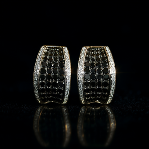 Orecchini di Lusso con Cristalli Neri, Argento 925 Placcato Rodio, Taglio Brillante Geometrico Rotondo, Montatura a Canale, per Uso Quotidiano Femminile - Product Image 2