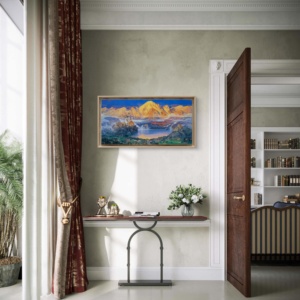 Reproduction sur toile de qualité muséale du chef-d'œuvre original signé par l'artiste Zhang Jishi - Thème Régale Royaume des Lumières - Décoration intérieure Art Déco blanche personnalisable - Product Image 1