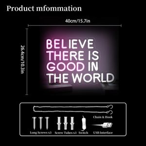 Panneau néon « Croyez qu'il y <span class=keywords><strong>a</strong></span> <span class=keywords><strong>du</strong></span> bien dans le <span class=keywords><strong>monde</strong></span> », lumière LED. Idéal pour les murs, les fêtes d'anniversaire et <span class=keywords><strong>la</strong></span> décoration des clubs. - Product Image 2