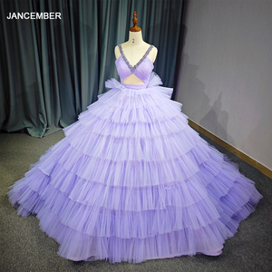 Robes de Quinceañera en tulle superposé violet clair avec volants, dos corset, robe de mariée grande taille Dy5717-1 - Product Image 1