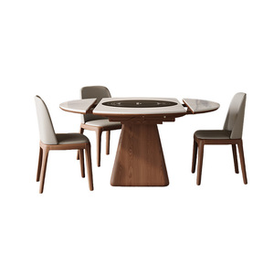 Solid <b>Wood</b> <b>Extendable</b> Round <b>Dining</b> <b>Table</b> With Induction Cooker And Turntable For <b>Dining</b> Room - Product Image 3