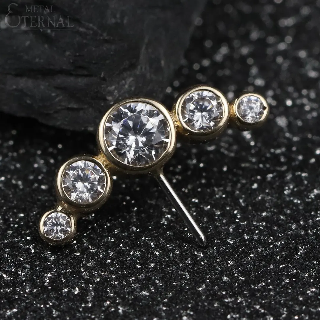 Abadi Metal Threadless Push Di Depan 5 Putaran CZ Bezel Set Catch 14K Solid Emas Piercing