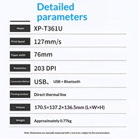 Impresora de Etiquetas Xprinter T361 con Interfaz USB, 203DPI, para Cafeterías, Tiendas de Té con Leche, Supermercados, Impresora de Códigos de Barras y Etiquetas Adhesivas de 80mm