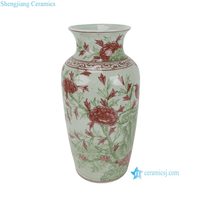 Vase décoratif en céramique RXBP19-B-C-D, peint à la main, motif floral vert et rouge avec oiseaux, pour la décoration intérieure et hôtelière, marché américain