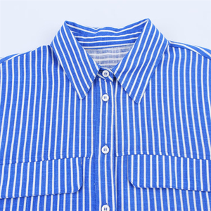 SHENZHU 2025 Nueva Colección de Verano para Mujer, Camisa Casual Versátil con Rayas, Manga Ancha y Cuello Solapa, Modelo 2224666 - Product Image 3
