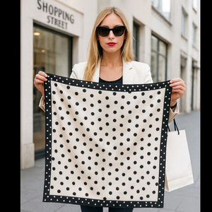 Timeless Polka Dot Bandana Small Square Silk Feel Neck Scarf Fashion Polyester Satin Machine Hemmed Silky Bandana - Product Image 1