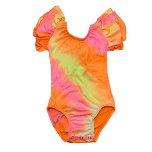 Mélange de couleurs <span class=keywords><strong>pastel</strong></span> Tie Dye Toddler Kids Ballet Leo Colorful Rainbow Tie Dye Baby Girls Flutter Sleeve Justaucorps avec boutons-pression - Product Image 3