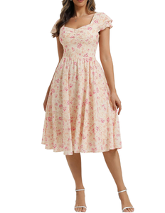 Robe de soirée élégante mi-longue pour femme <span class=keywords><strong>Belle</strong></span> Poque, taille empire, col cœur, manches courtes à volants, motif floral, pour <span class=keywords><strong>la</strong></span> maternité et l'été - Product Image 1