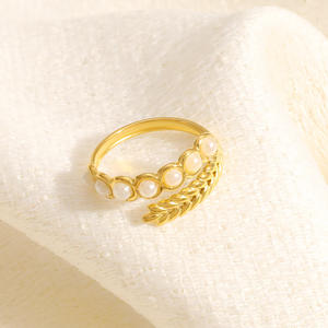 Bague en acier inoxydable de style européen et américain, incrustation de perles, forme d'épi de blé, ouverture réglable, bijoux élégants, cadeau pour femme - Product Image 4