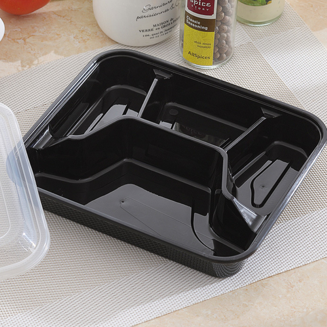 Disposable Rectangular 4 Compartment Microwave Safe Bento Box Plastic Food Container