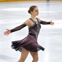 Robe de patinage artistique violette et noire ornée de strass, à manches longues en maille et dos découpé, pour la compétition et les spectacles des adultes et des enfants