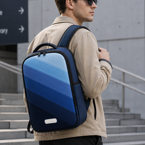 Customized logo Large Capacity Gradient Blue <b>Backpack</b> Laptop Bag PU Leather Water Proof Outdoor <b>Backpack</b> for Travel and Business - Product Image 1