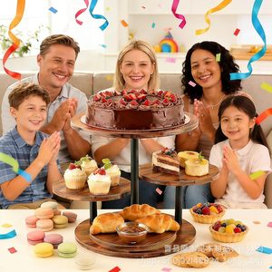 Wooden Round Cake <b>Stand</b> 4 Tier <b>Rotating</b> Dessert <b>Display</b> Rack For Birthday Party Tableware - Product Image 3