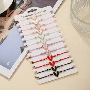 Colorful Hand-Woven <b>Bracelet</b> Set Alloy Heart Pendant Adjustable Fashion <b>String</b> <b>Bracelets</b> - Product Image 2