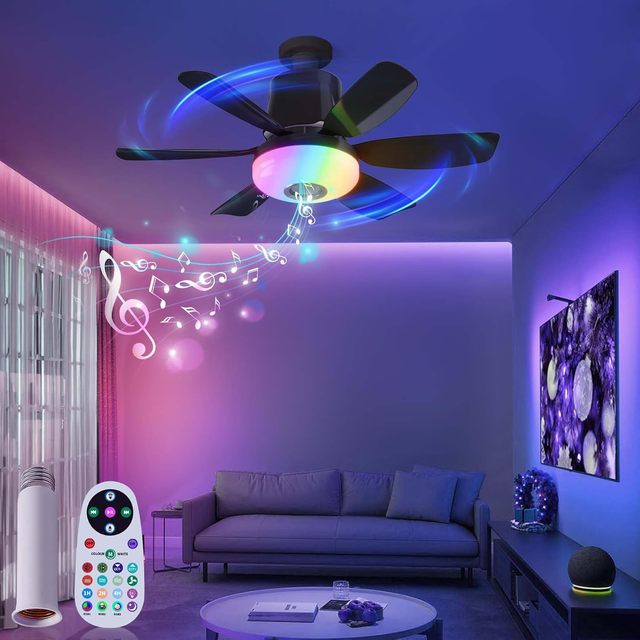 Smart RGB Ceiling Fan with Light Remote Control LED E27 Music Sync BLDC 3 Speed Dimmable Timing Quiet Bedroom Modern