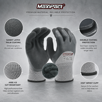 Gants de travail thermiques en acrylique résistant aux coupures MaxiPact HPPE ANSI A3, paume enduite de latex sablé, pour la manipulation du verre
