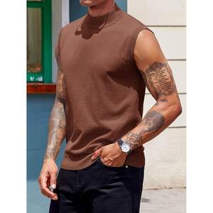 2025 hommes décontracté Hippie tricoté débardeurs coupe ajustée sans manches faux col roulé pull gilet pull - Product Image 2