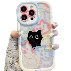 Coque Souple Premium pour iPhone 16 Pro Max, 14, 13, 12/15, 11 au Motif de Chat Coloré - Product Image 5