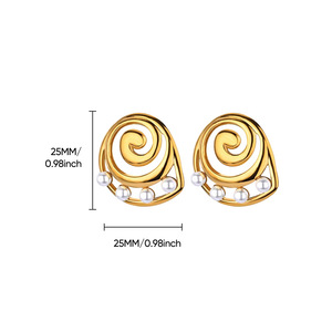 Boucles d'oreilles pendantes tendance en zircon et perles, motif fleur, en acier inoxydable plaqué or 18 carats, inaltérables, style géométrique - Product Image 5