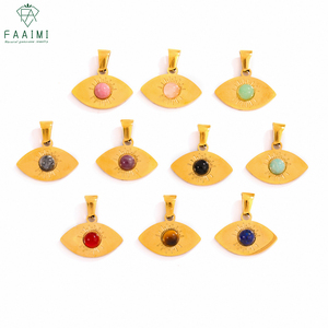 Venta al por mayor de piedra natural de acero inoxidable 18K Ojo de Tigre Rodocrosita lapislázuli colgante de ágata <span class=keywords><strong>verde</strong></span> para mujeres y hombres - Product Image 1