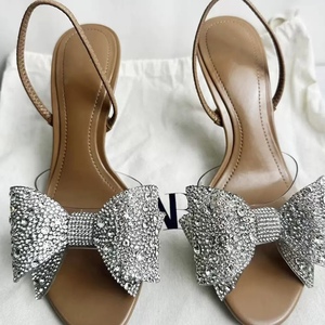 Bow Design Large Size <b>White</b> Color Trendy Slippers Fancy 2025 Elegant Women's Pumps <b>Heel</b> for Ladies - Product Image 1