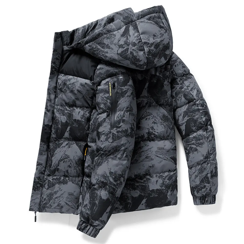 Grey Camouflage Puffer Jacket Men Parka Jackets Winter Outdoor Sports Windbreaker Coats With Hood Men Warm Padded Down Coat