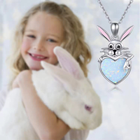 YFN bijoux 925 argent Sterling blanc opale coeur mignon lapin pendentif collier pour fille