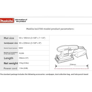 Lijadora de Acabado Makita BO3700 |   Máquina Eléctrica para Pulir y Lijar Madera, Pintura y Superficies de Muebles - Product Image 2