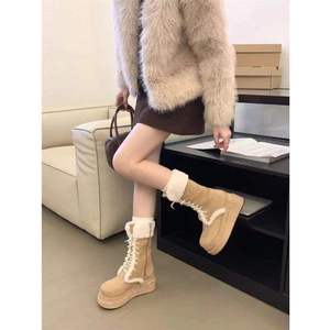 Botas de Nieve Estilo Japonés para Mujer 2025, Nuevas Botas Versátiles Estilo Británico a Media Pantorrilla con Plataforma y Forro de Lana - Product Image 1