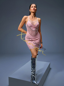 Ocstrade Sexy Cut Out Rhinestone Chain Cut Mini vestidos de fiesta de gama alta elegante sin mangas Rosa vendaje vestidos casuales para mujeres - Product Image 6