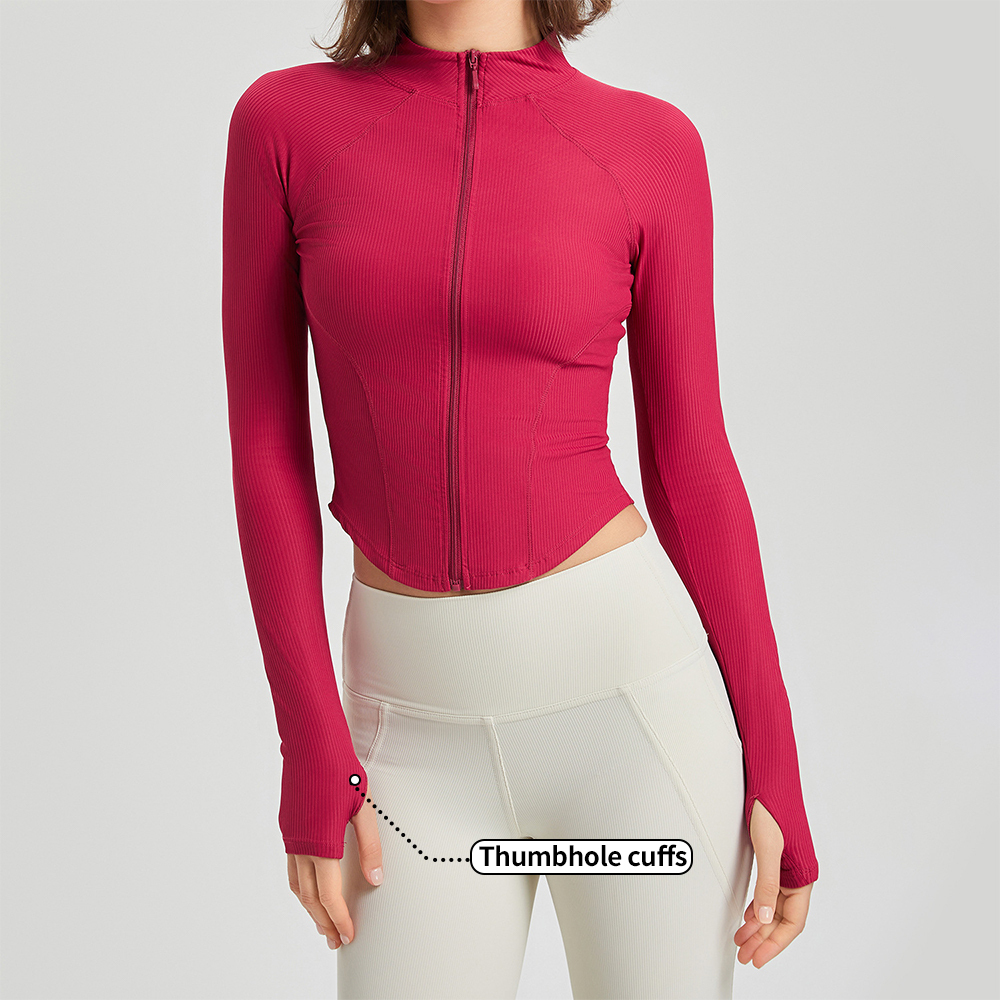 Women Stand CollarShaping Sports Tops Zip Slim Body High Stretchy Thumb Hole Soft Long Sleeve Workout Yoga Jacket