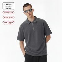 SS261358 Polo Homme Personnalisé avec Logo, Effet Délavé, Coupe Oversize, Fermeture Éclair YKK, 325 g/m², 71% Coton 29% Poly, Tissu Gaufré