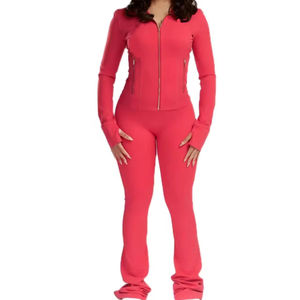 Nouveau Scrunch Butt <span class=keywords><strong>Yoga</strong></span> Set Femmes 2 Pièces Full Zipper Sportswear À Manches Longues Tops Hip Lift Taille Haute Gym Legging Workout Outfit - Product Image 6