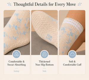 Chaussettes Pilates pour femmes Chaussettes Jacquard à fleurs antidérapantes Logo personnalisé Motif d'emballage Chaussettes de yoga pour équipage de sport - Product Image 2