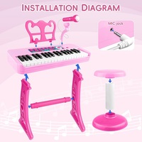 Girls Piano Toy with Stood for Girls 3-5 Pink Music Keyboard Toy 37 Keys with Chair
