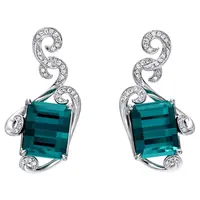 Indicolite Tourmaline Emerald Cut 925 Sterling Silver Fashion Ladies Earrings