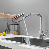 Robinet de cuisine moderne en acier inoxydable avec douchette extractible flexible en céramique, rotation à 360 degrés, double mode de pulvérisation, idéal pour hôtels