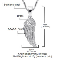 Collier en laiton avec pendentif ailes d'ange micro-pavé de zircon, style Iced Out, tendance pour homme, bijoux de mode
