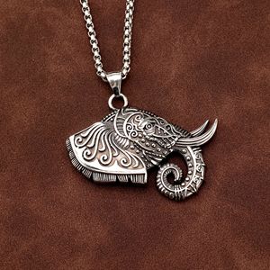 Stainless Steel Men's <b>Elephant</b> Pendant Themed Animal Design Asymmetry Geometric Fashion Jewelry <b>Gift</b> for Clothing Matching - Product Image 2