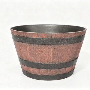 Vasi per Fiori a Forma di Mezza Barile di Grande Capacità, Stile Rustico Fattoria, Contenitori in Finto Legno per Uso Interno ed Esterno - Product Image 6