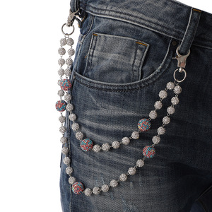 Bola de discoteca de 12mm con cuentas en capas, bolso colgante, Jeans, cinturón de bolsillo, cadenas, joyería de Hip Hop, cuentas de diamantes de imitación, cadena de billetera para hombres - Product Image 6