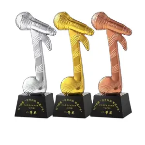 Cheap Wholesale Metal Glass Microphone Awards Crystal Music Trophy For Music Events