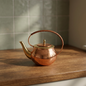 Vintage Copper Tea Kettle With <b>Lid</b> And Handle Metal Water <b>Pot</b> For Tea Serving - Product Image 3