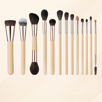 Set Kuas Rias Wajah 13 Buah dari Bulu Alami Karamel dengan Desain Kepala Ganda untuk Wajah & Concealer