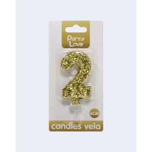 Candele Decorative 'Party Love' Numero 2 con Glitter Dorato 6Cm per Torte di Compleanno - Product Image 2