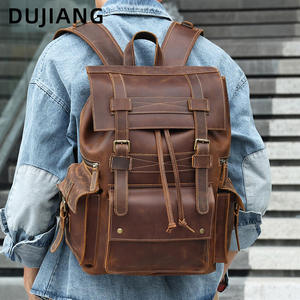 Sac de voyage rétro européen en cuir véritable, sac à dos pour ordinateur portable 17 pouces, sac à dos pour homme en cuir Crazy Horse - Product Image 2