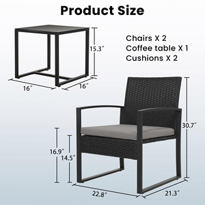 3ピースモダン屋外バルコニーガーデンテーブルチェアセット、ホテル用耐候性機能付きメタルソファコンビネーション - Product Image 5