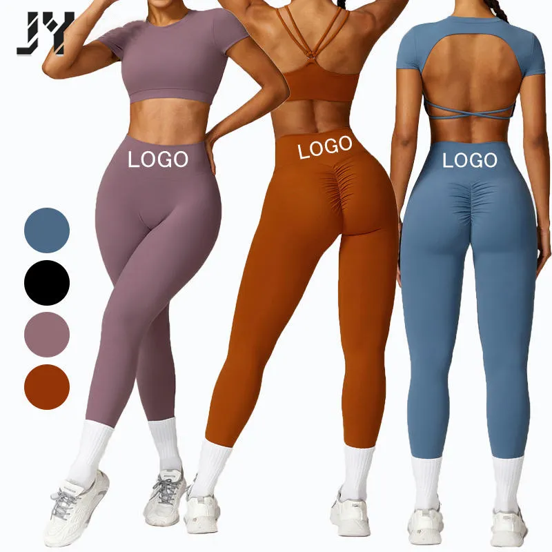 Joyyoung bán buôn tùy chỉnh vật liệu liền mạch Activewear đặt tập thể dục Yoga quần áo liền mạch Workout phụ nữ phòng tập thể dục tập thể dục